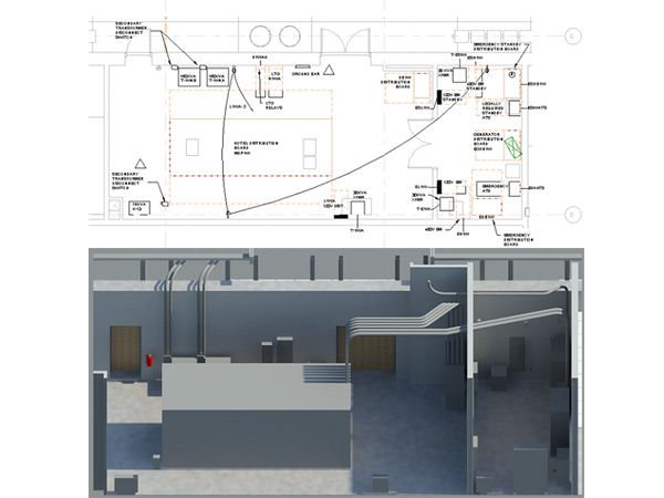 Electrical Room Equipment Plan View and Rendering 
